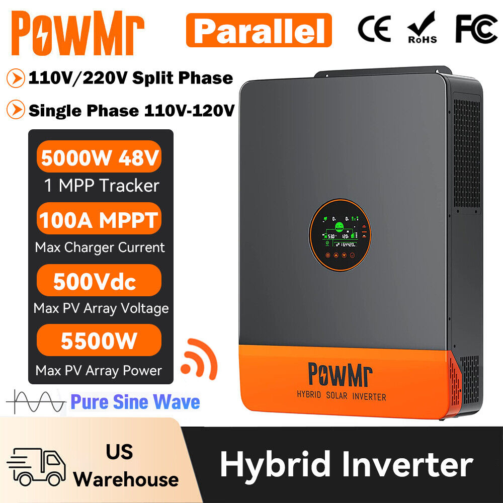 5000W 48V Solar Hybrid Inverter PV 500V Split Phase 120V 240V 100A Controller US