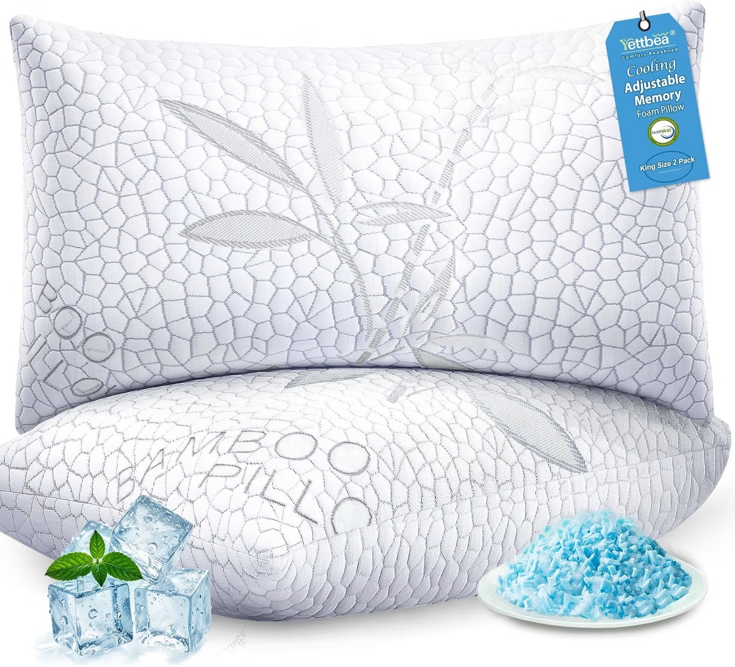 Bamboo Shredded Memory Foam Pillow Zipper Removable Cooling Cover King 2 Pack