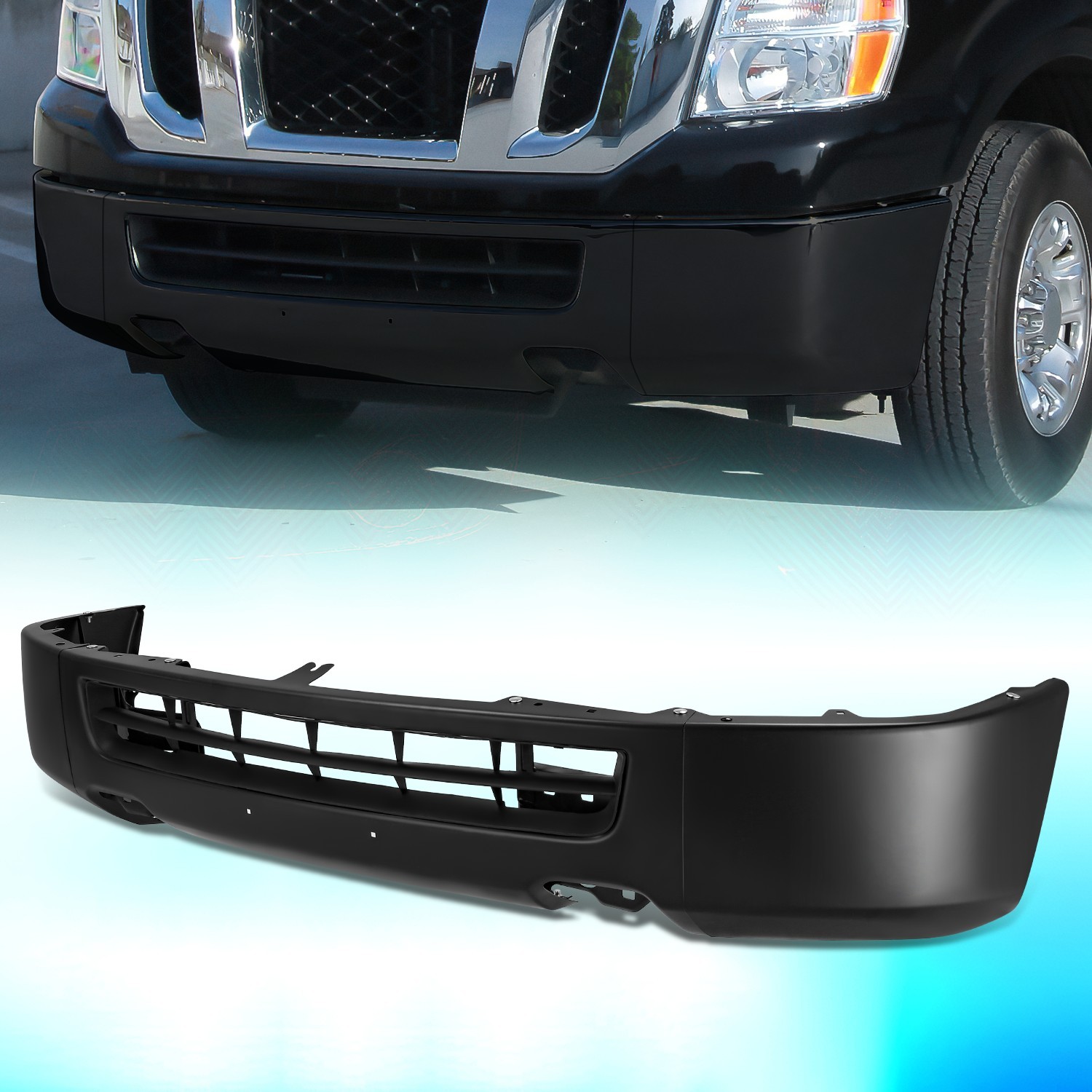 For 2012-2021 NV1500 NV2500 NV3500 Front Bumper Face Bar w/o Fog Lamp Hole Black For 2012-2021 NV1500 NV2500 NV3500 Front Bumper Face Bar w/o Fog Lamp Hole Black