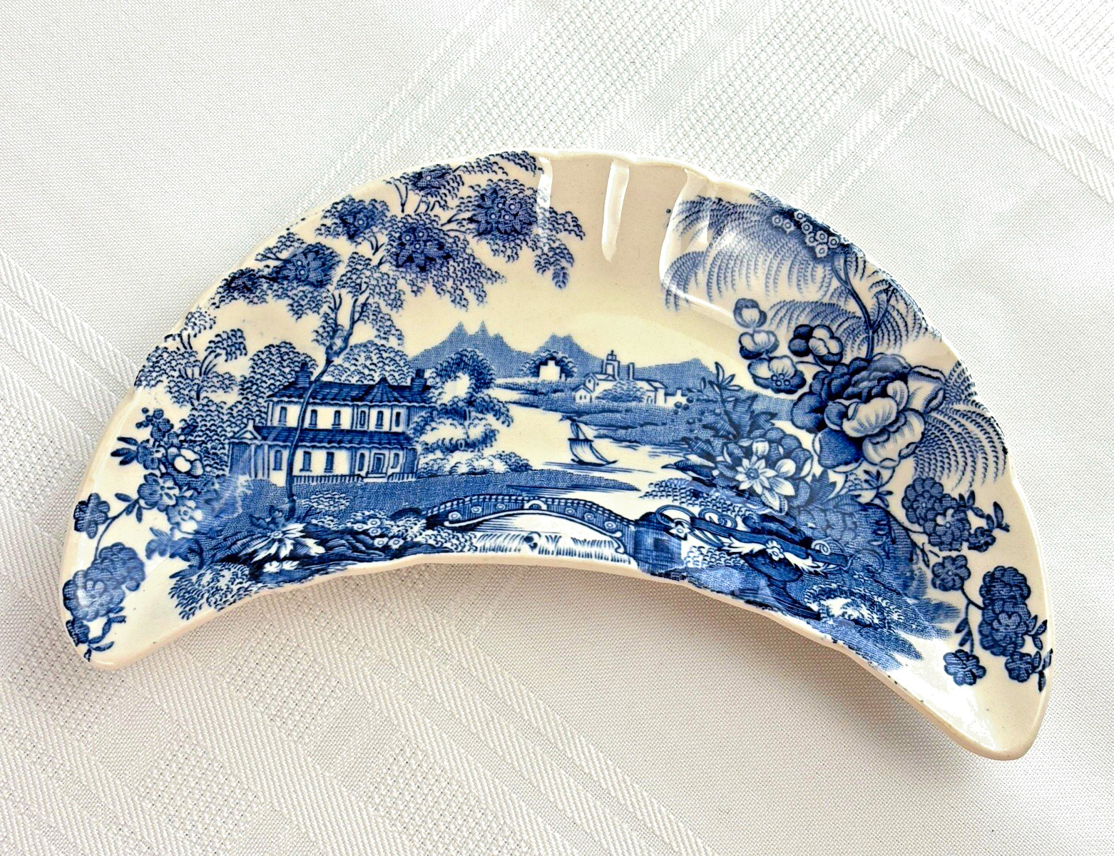 Royal Staffordshire Tonquin Blue & White Transferware Crescent Shape Dish