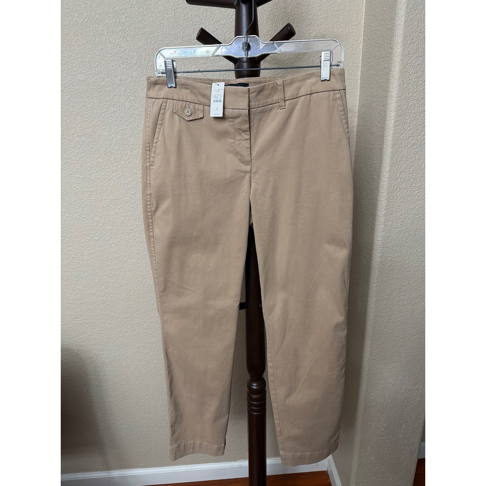 Talbots Petites Khaki Chino Pants Womens 4P Straight Leg Tan Cotton Blend NWT Talbots Petites Khaki Chino Pants Womens 4P Straight Leg Tan Cotton Blend NWT