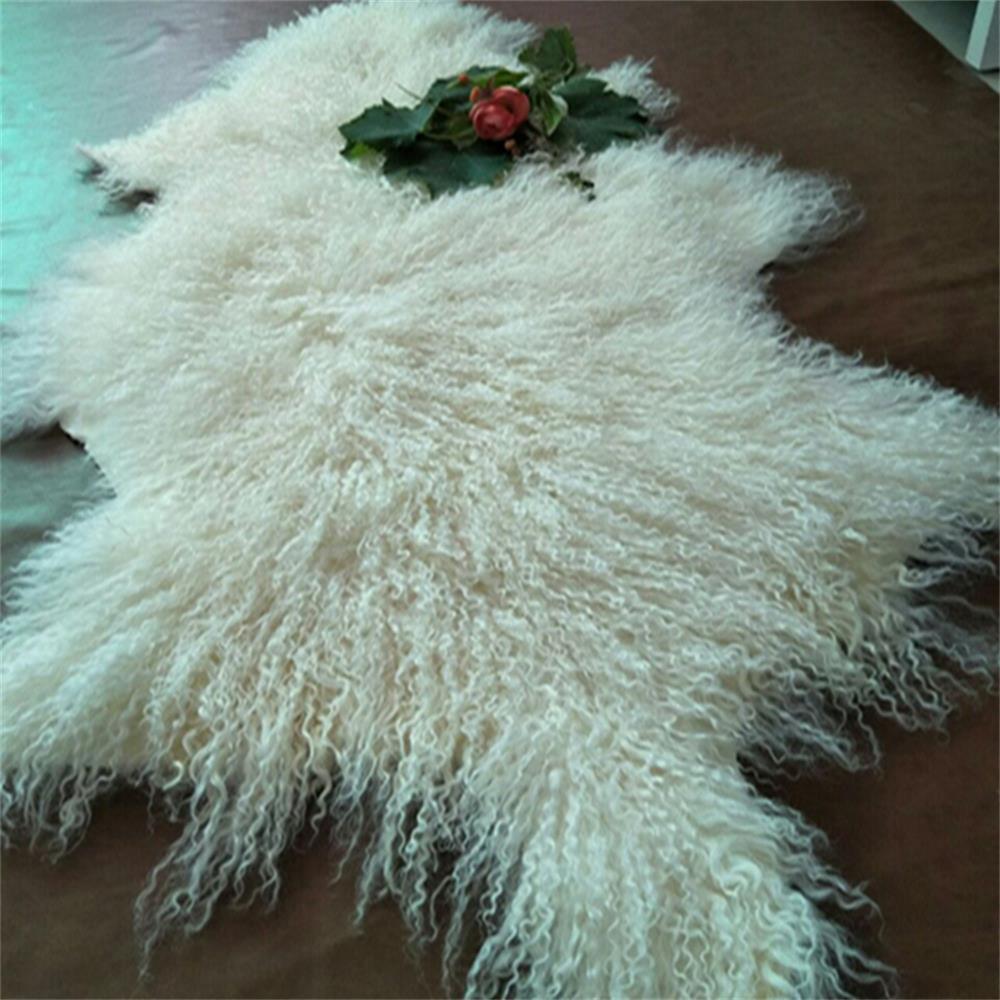 Real Mongolian Fur Throw Tibetan Lambskin Rug 105cm Hide Pelt Curl Hair Carpet Real Mongolian Fur Throw Tibetan Lambskin Rug 105cm Hide Pelt Curl Hair Carpet