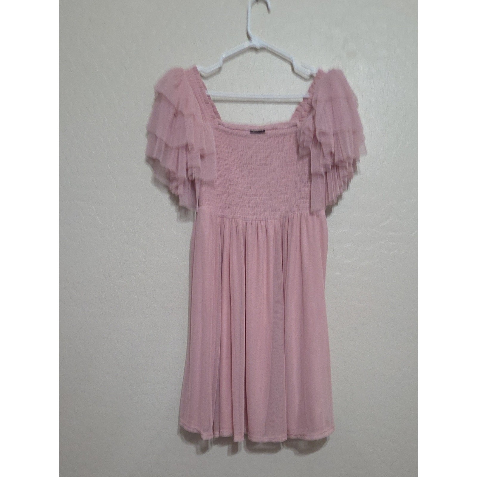 torrid Pink Smocked Bodice Mini Dress with Ruffle Sleeves torrid Pink Smocked Bodice Mini Dress with Ruffle Sleeves