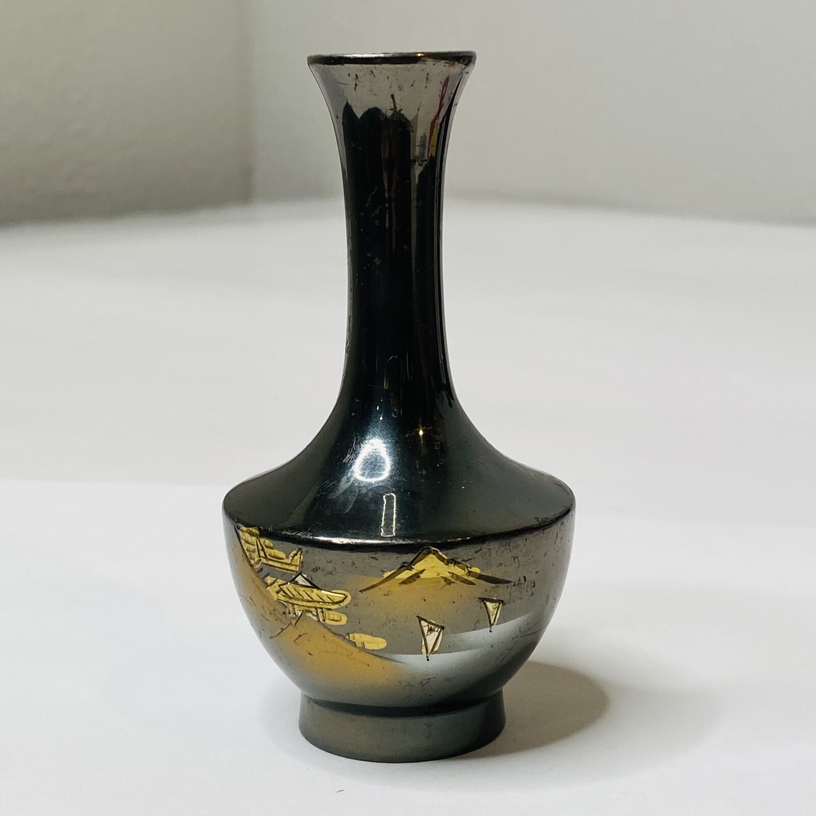 Chokin Japanese Mixed Metals Vase Etched Gold Silver Brass Bronze Mt. Fuji 4 Chokin Japanese Mixed Metals Vase Etched Gold Silver Brass Bronze Mt. Fuji 4