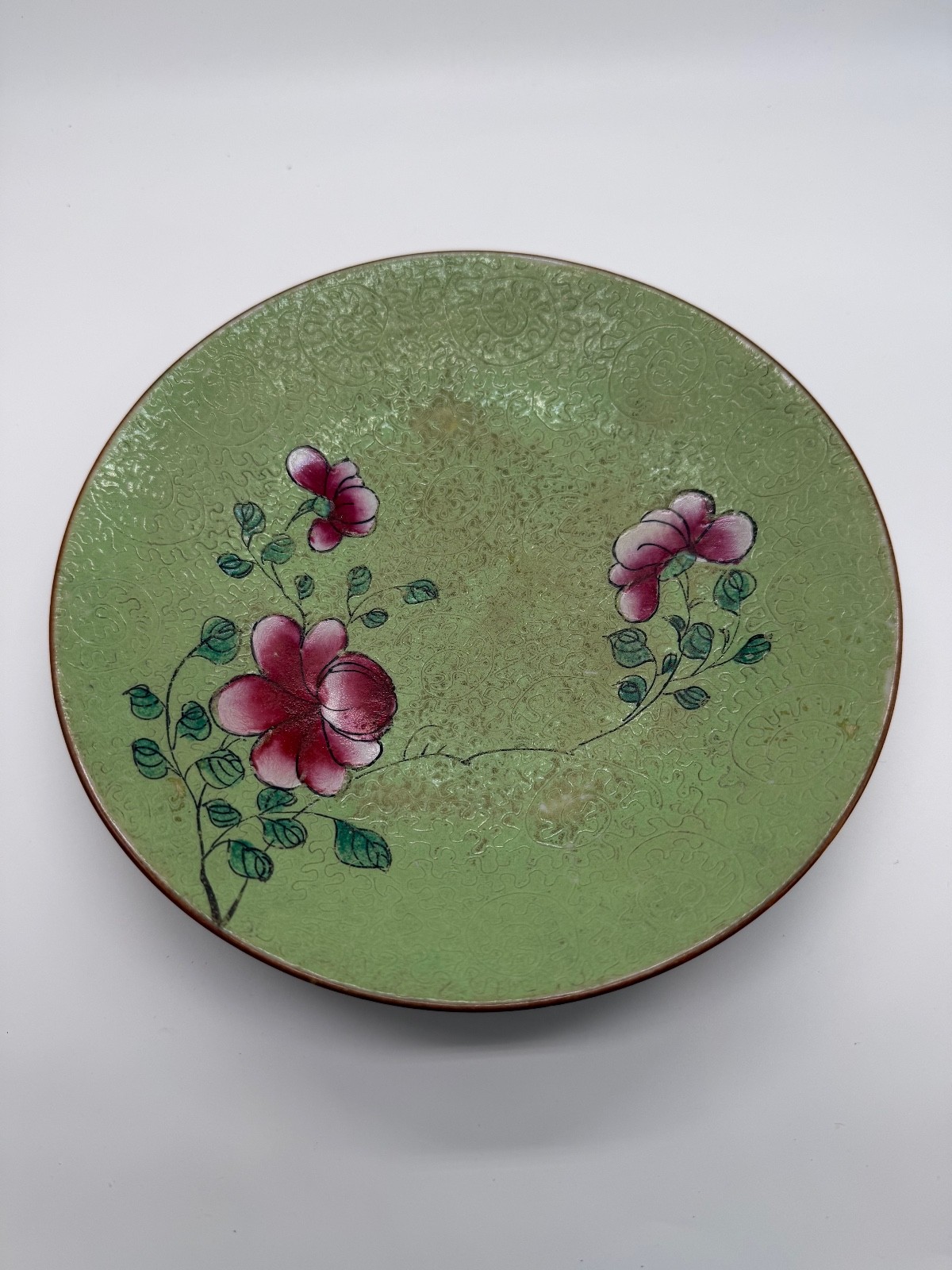 Antique Chinese Signed Porcelain Plate w/ Sgraffito & Flowers Decoration