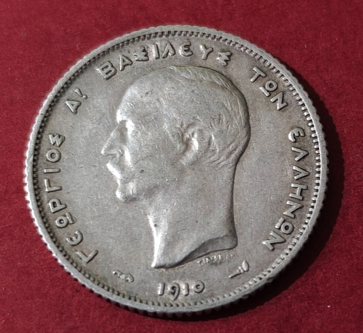 GREECE 1910 VERY NICE SILBER COIN 1 DRACHMA KING GEORGE GREECE 1910 VERY NICE SILBER COIN 1 DRACHMA KING GEORGE
