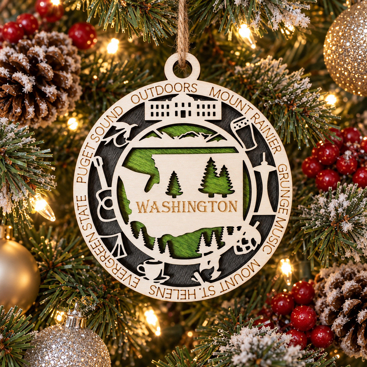 Washington State Christmas Ornament 4.5