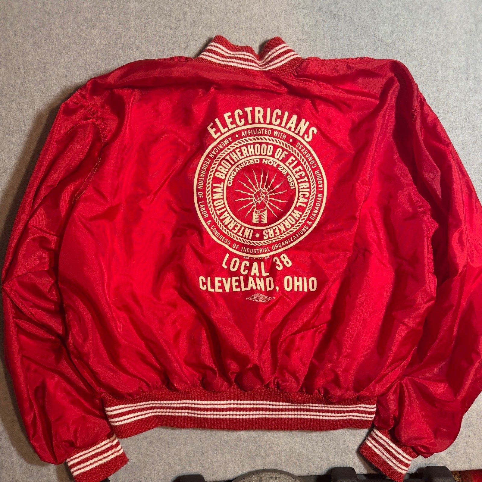 Vintage 80s IBEW Local 38 Cleveland Ohio Electricians Union Bomber Jacket XXL