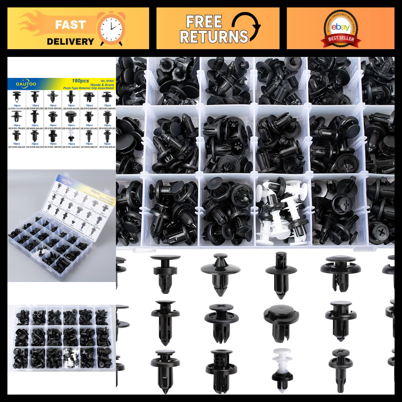 180pcs Push-Type Retainer Clip Set for Honda Acura Bumper Fender Splash Shield 180pcs Push-Type Retainer Clip Set for Honda Acura Bumper Fender Splash Shield