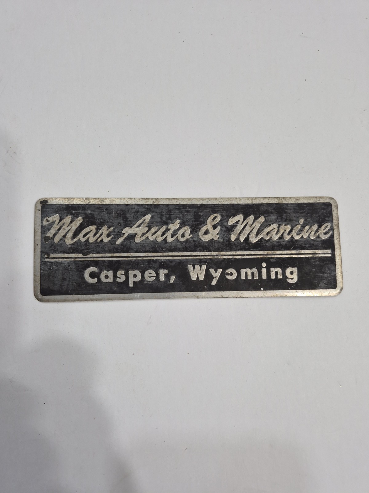 VTG Max Auto & Marine Casper Wyo Metal Dealer Badge Emblem Dealership VTG Max Auto & Marine Casper Wyo Metal Dealer Badge Emblem Dealership