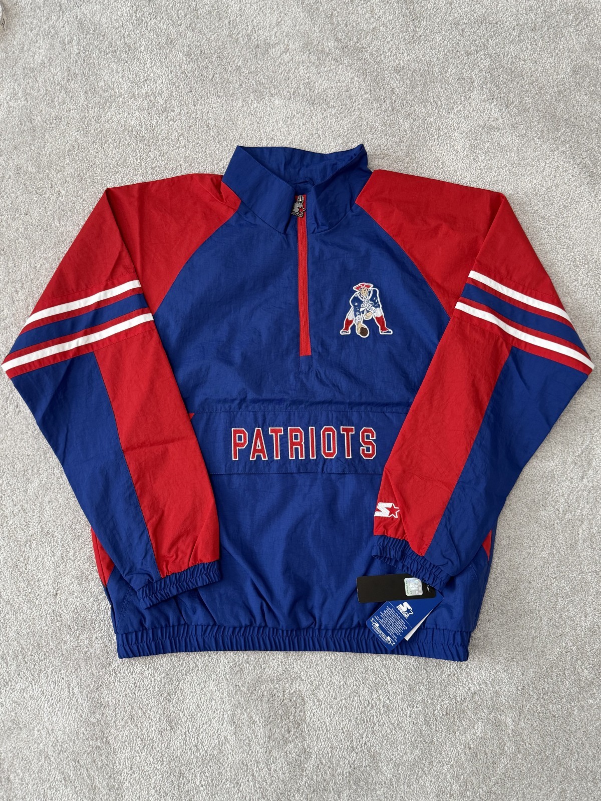 NWT Men\'s XL Starter New England Patriots Throwback 1/4 Zip Windbreaker Jacket