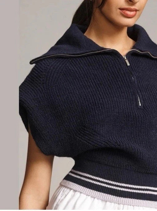 Anthropologie Maeve Navy Quarter Zip Oversized Sweater Vest Medium Anthropologie Maeve Navy Quarter Zip Oversized Sweater Vest Medium