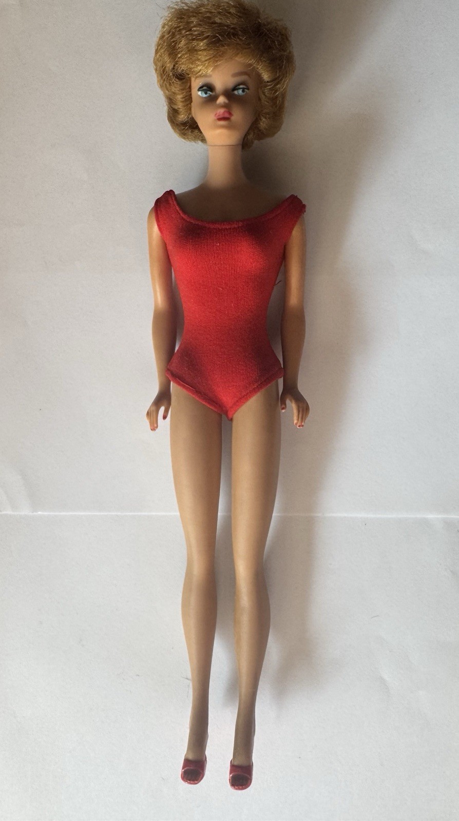 Vintage 1962 era Mattel Bubble Cut Barbie Red Swimsuit Japan