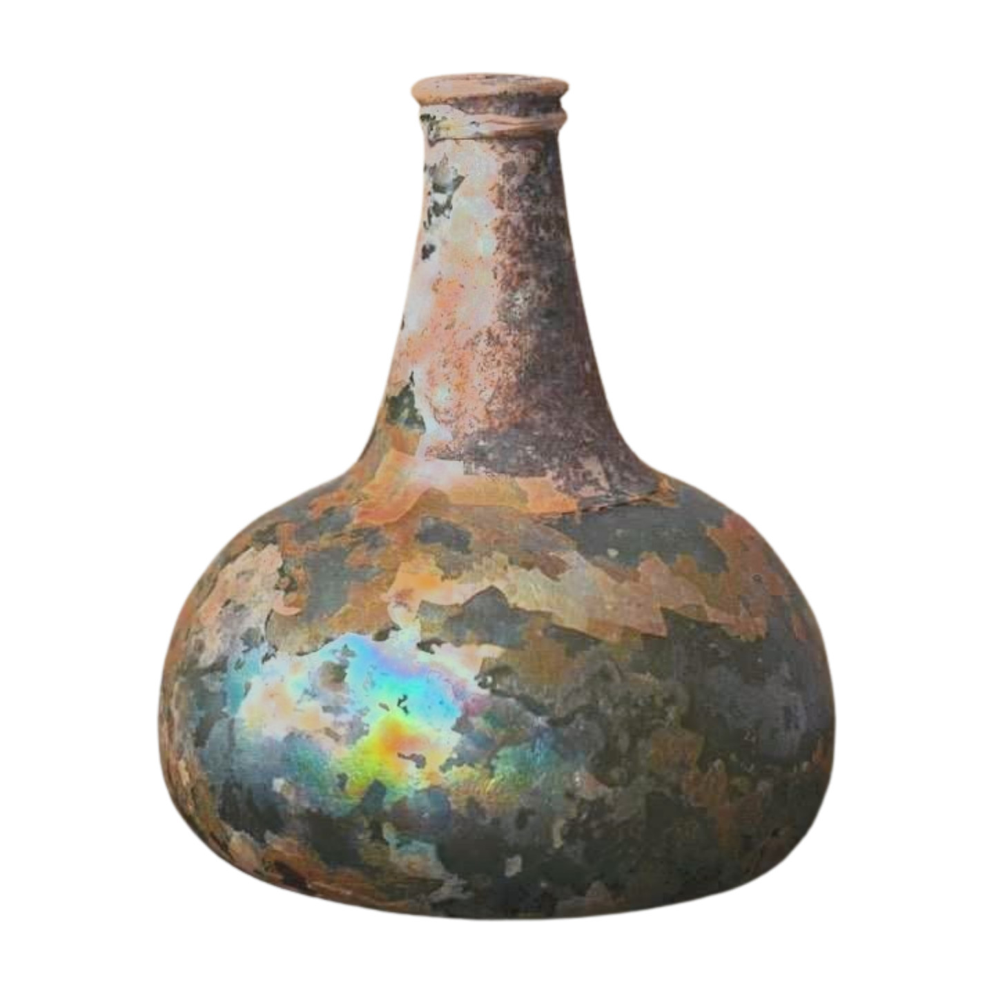 Antique 17th C Dutch Onion Glass Bottle 18th C Iridescent Patina Excavated Auth