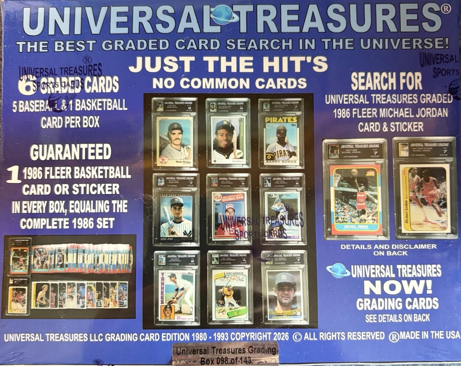 UNIVERSAL TREASURES Mystery Box 1986 FLEER GRADED SET JORDAN RC 5 Baseball Stars