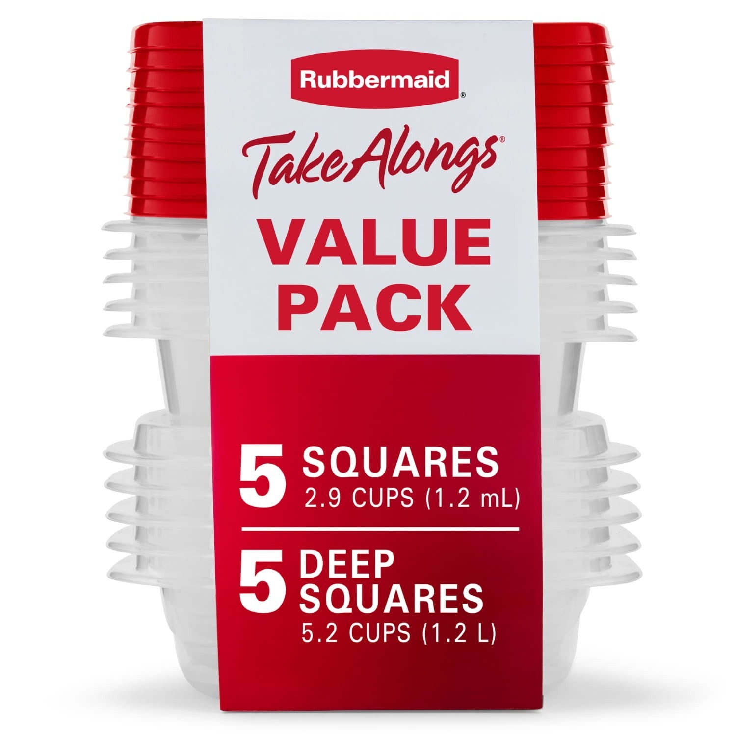 Rubbermaid TakeAlongs Food Storage Containers, 10 Piece Set, Red. Rubbermaid TakeAlongs Food Storage Containers, 10 Piece Set, Red.