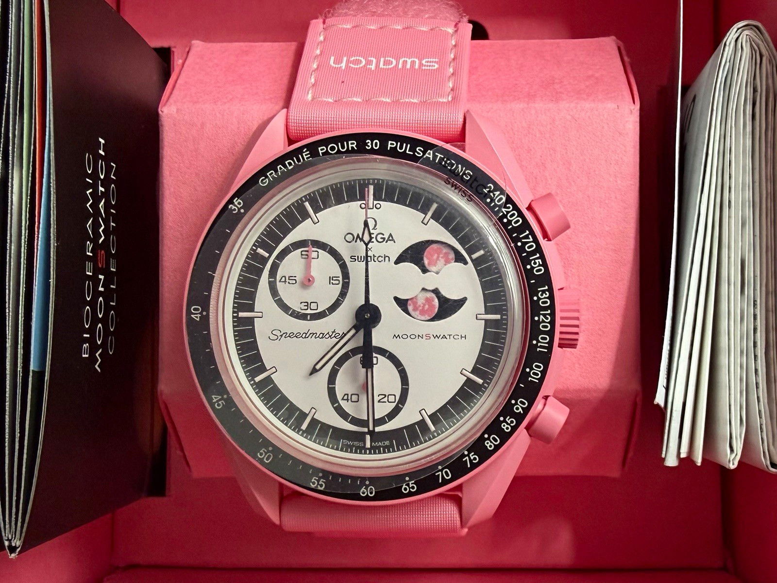 NIB NWT NEW OMEGA x Swatch Mission to the Pink Moonphase Quartz Chronograph 42mm NIB NWT NEW OMEGA x Swatch Mission to the Pink Moonphase Quartz Chronograph 42mm