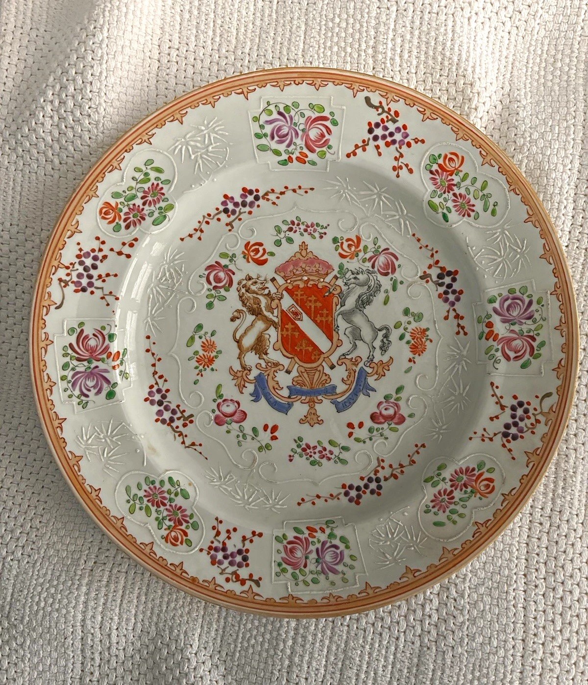 Antique French Paris Porcelain Armorial “Sola Virtus Invicta” Samson Attributed