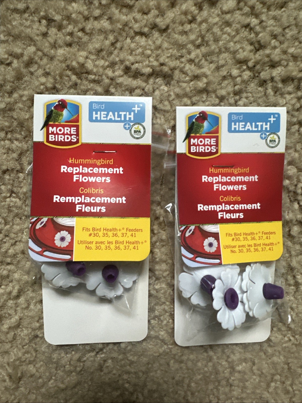 (2) NEW More Birds Replacement Flowers-Hummingbird Feeder, White/purple-10 Total (2) NEW More Birds Replacement Flowers-Hummingbird Feeder, White/purple-10 Total