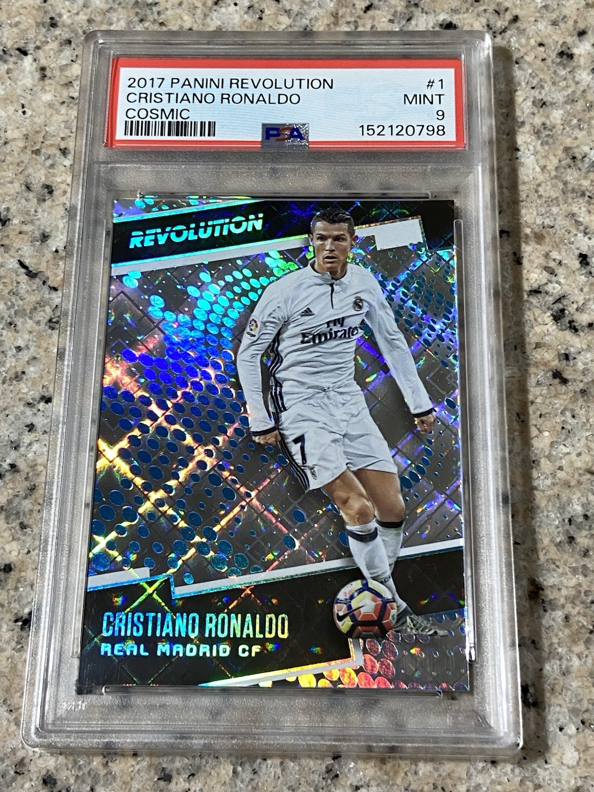 2017 Panini Revolution Cosmic /100 Cristiano Ronaldo #1 PSA 9 MINT Real Madrid 2017 Panini Revolution Cosmic /100 Cristiano Ronaldo #1 PSA 9 MINT Real Madrid