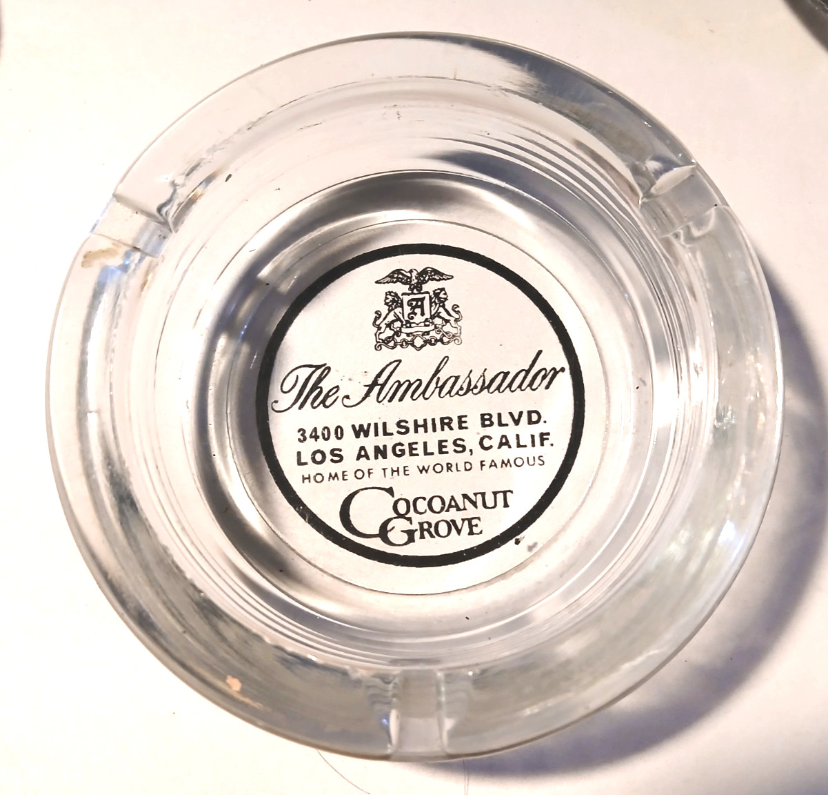 Vintage advertising ashtray from the Ambassador Hotel/Cocoanut Grove in Calif. Vintage advertising ashtray from the Ambassador Hotel/Cocoanut Grove in Calif.