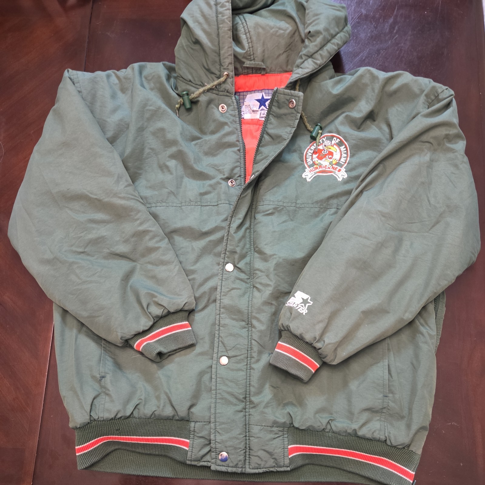 VINTAGE 1990s Starter Jacket University of Miami Men's Large RARE See Photos