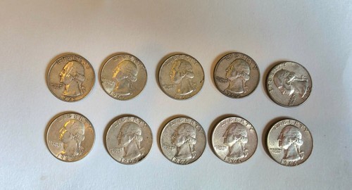 Lot of 10 Silver Washington Quarters 1932 to 1964 90% Silver Lot of 10 Silver Washington Quarters 1932 to 1964 90% Silver