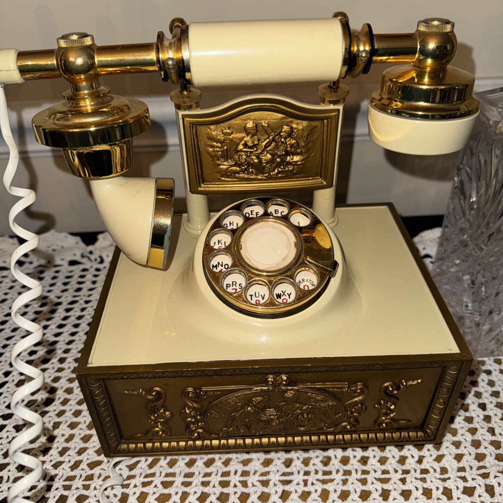 VTG Deco-Tel Rotary Dial Phone Gold Ornate Victorian Regency Style