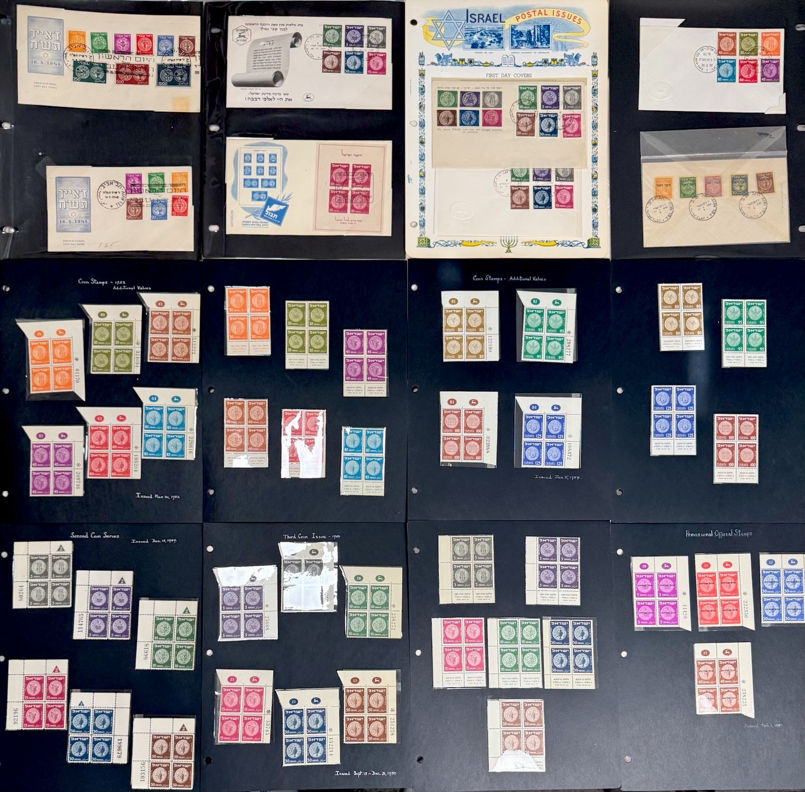 Israel Coin-Currency Stamps Collection MNH 1948-1950’s Including Doar Ivri 2 FDC Israel Coin-Currency Stamps Collection MNH 1948-1950’s Including Doar Ivri 2 FDC