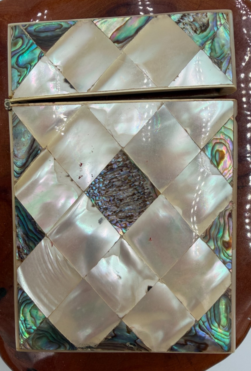 Antique Mother of Pearl & Abalone Calling Card Case 2.75 Antique Mother of Pearl & Abalone Calling Card Case 2.75