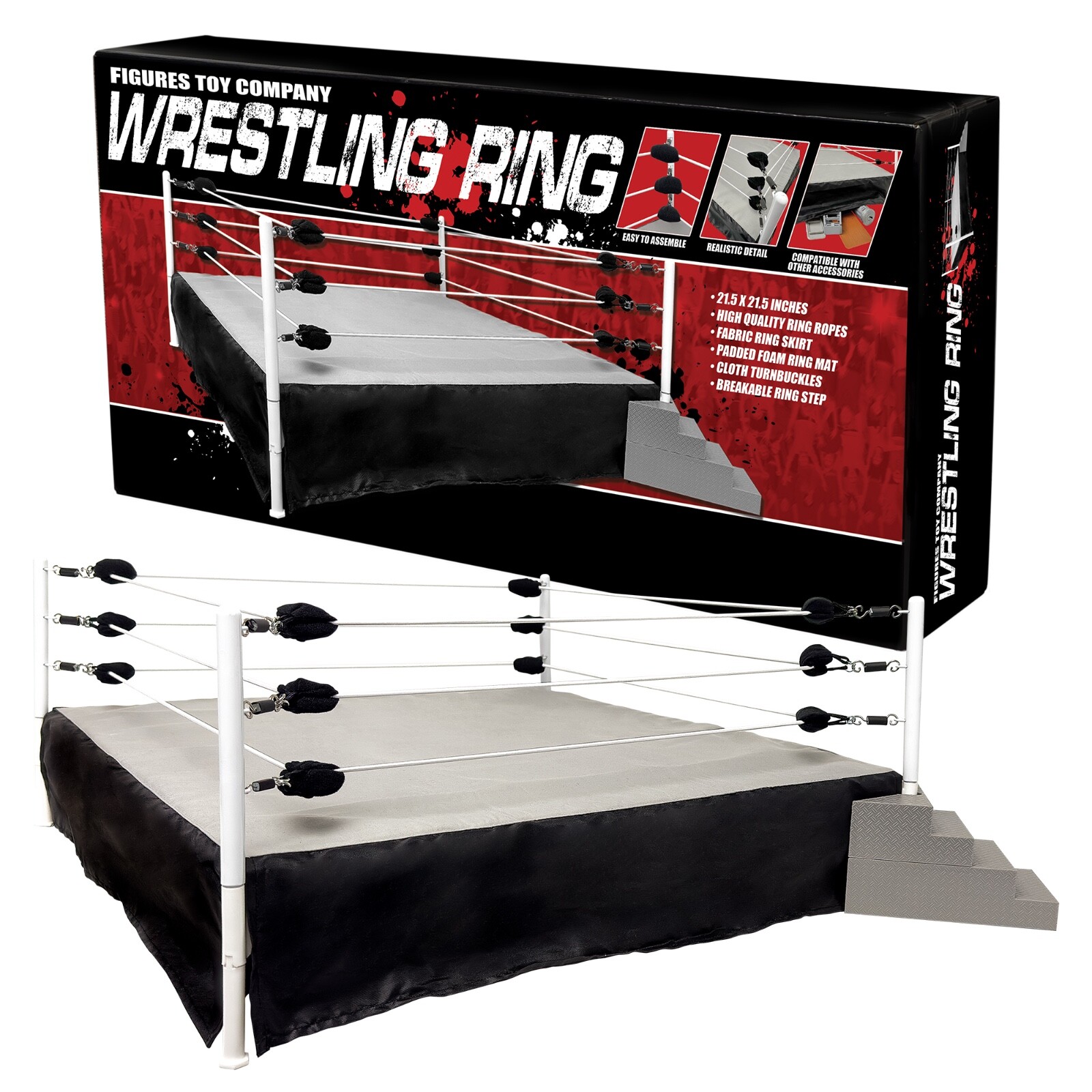 Figures Toy Company Wrestling Ring for WWE & AEW Wrestling Action Figures