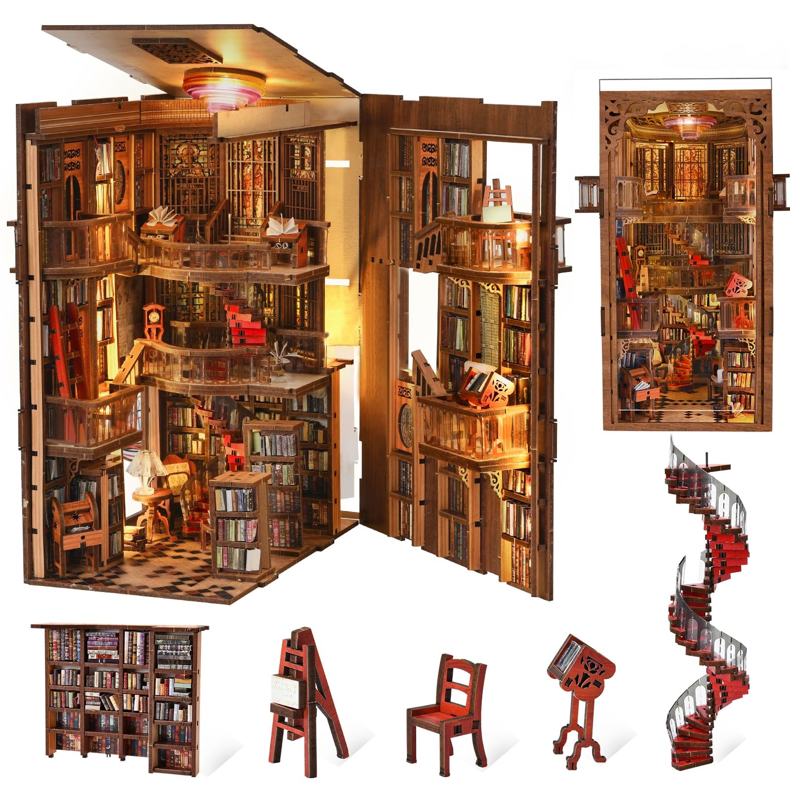 Book Nook Kit, DIY Miniature Dollhouse Booknook Kit, 3D Wooden Puzzle Bookend Bo