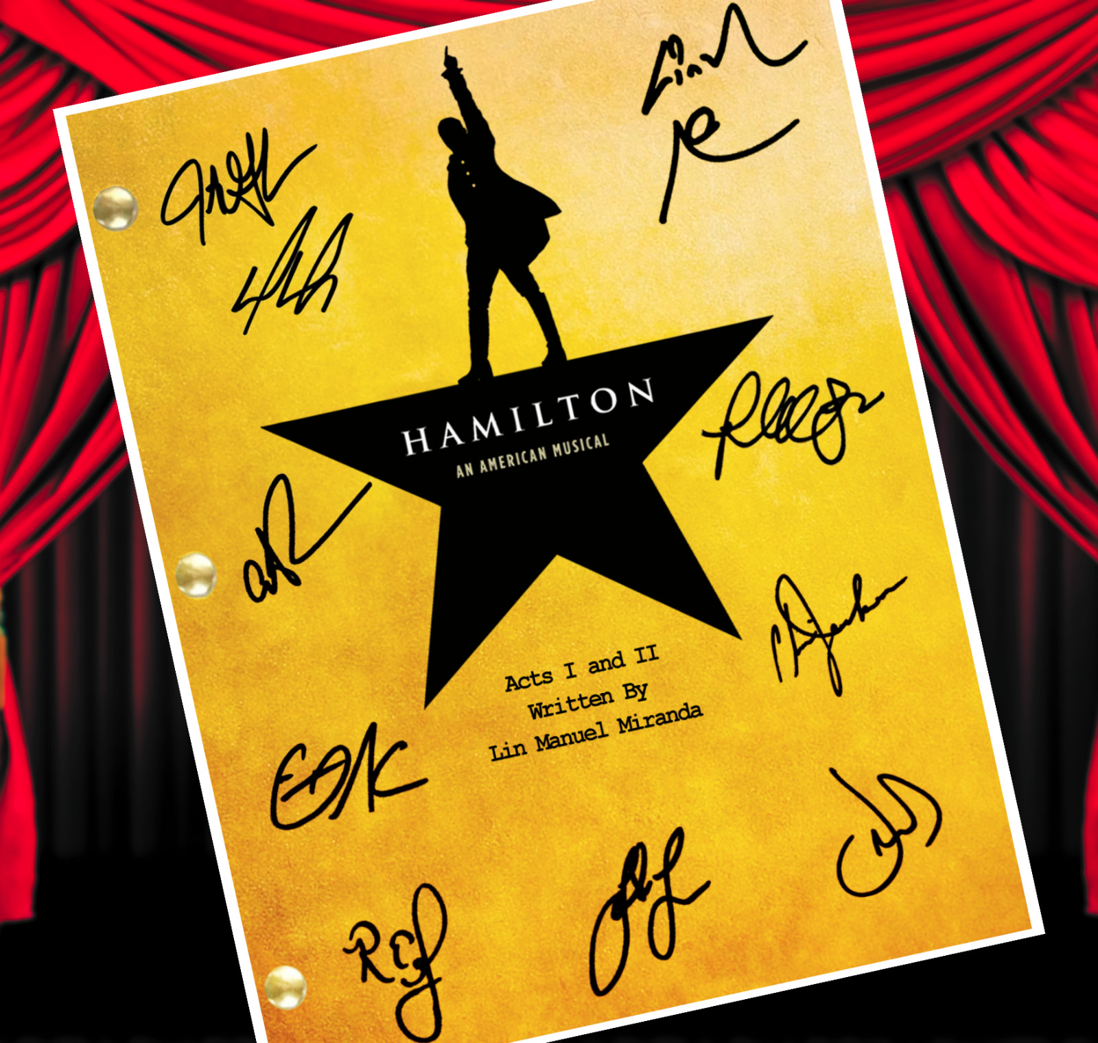 Hamilton Autographed Signed Musical Script Reprint Full Cast Signed Lin Manuel