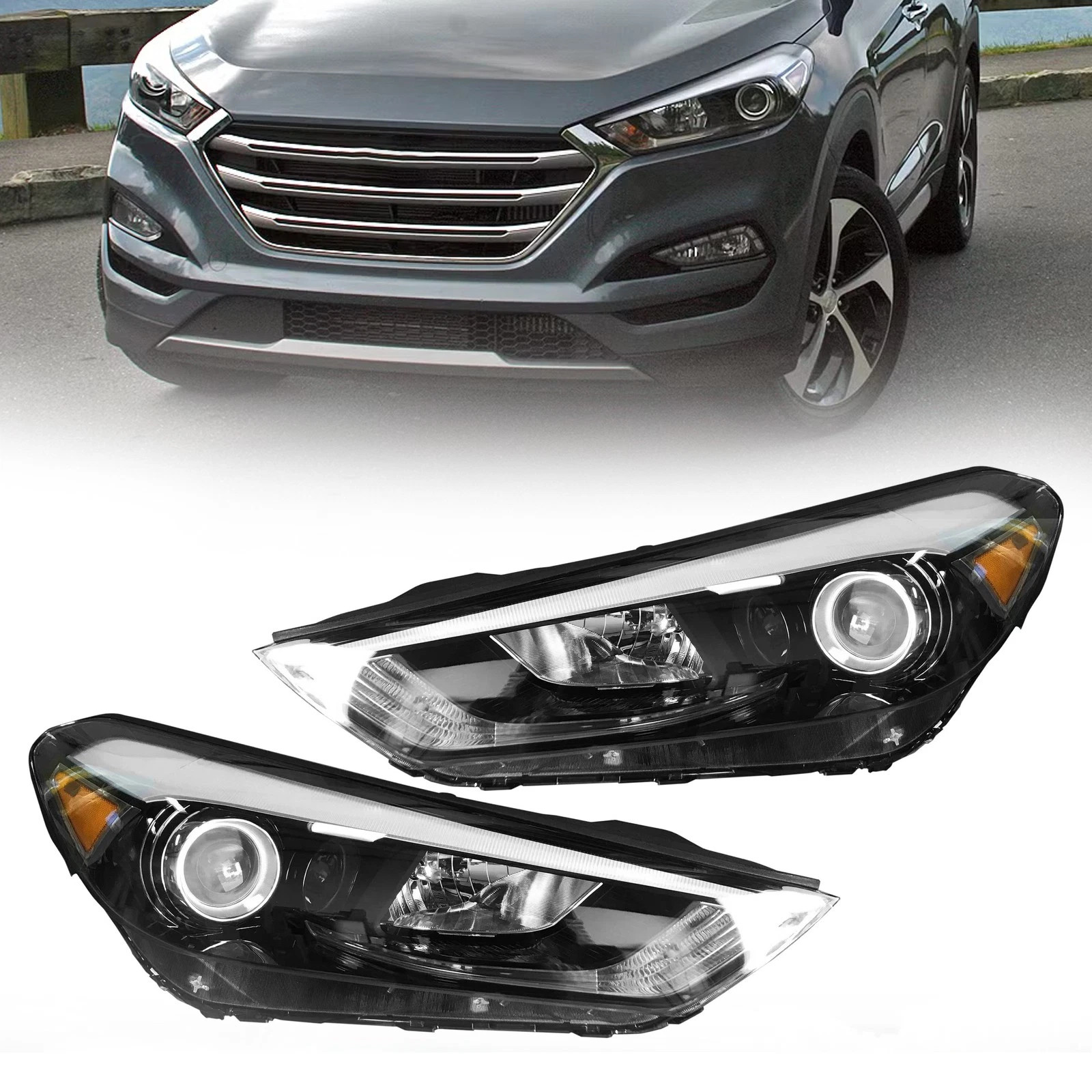 Pair Headlights Assembly w /LED DRLFor Hyundai Tucson 2016 2017 2018 w/Projector