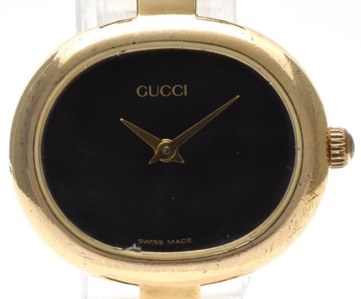 [Exc+5] Vintage GUCCI 1600 Gold Black Dial 26mm Quartz Women\'s Watch