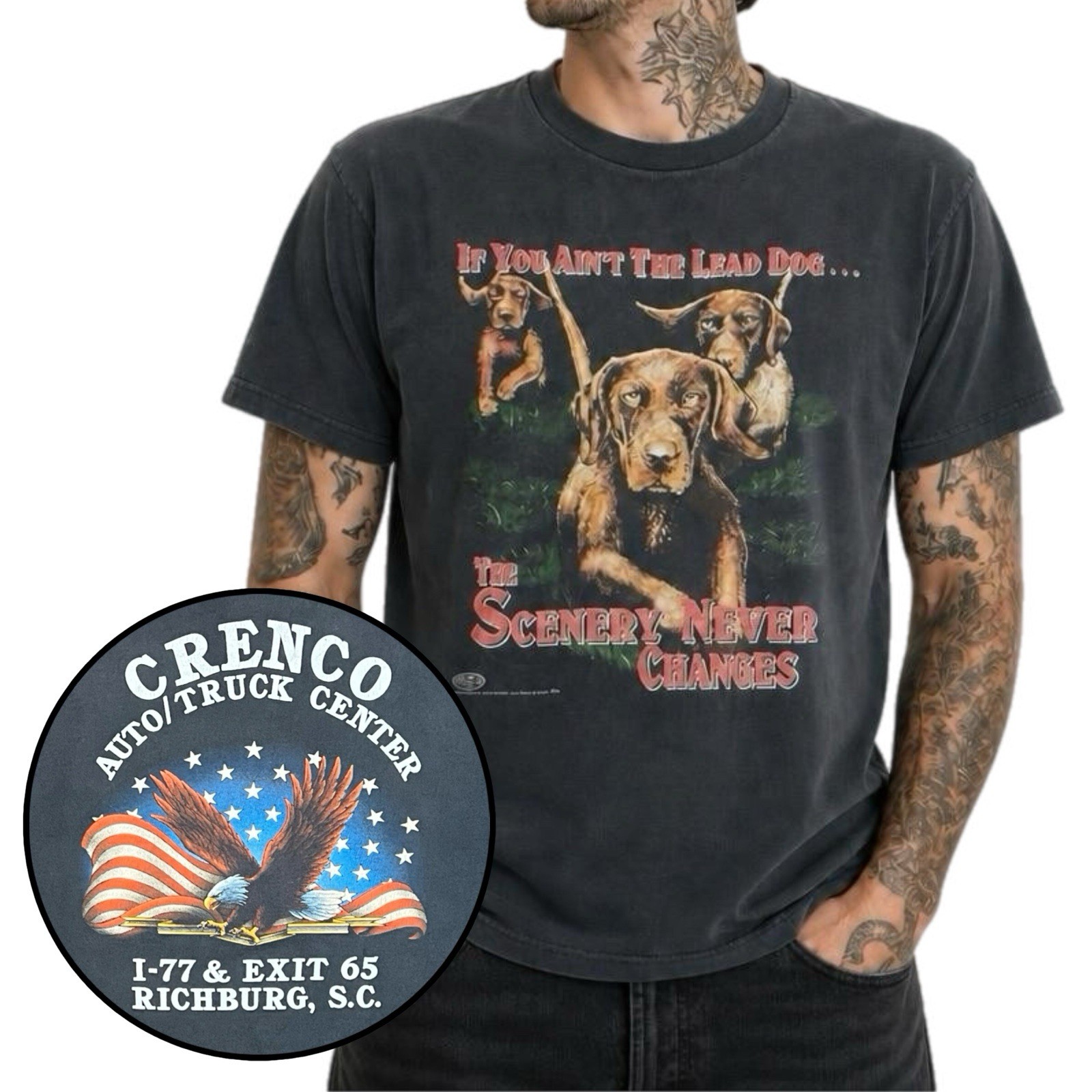 Vintage Truckers Only 3D Emblem Tshirt “If You Ain’t The Lead Dog” 1994 Tee - L Vintage Truckers Only 3D Emblem Tshirt “If You Ain’t The Lead Dog” 1994 Tee - L