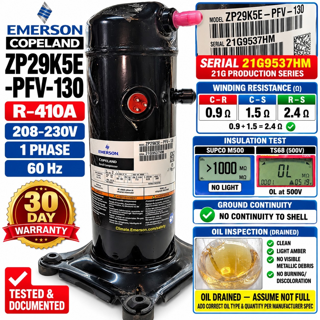 Emerson Copeland ZP29K5E-PFV-130 ZP29K5E-PFV-830 ZP31LXE-PFV-800 Compressor