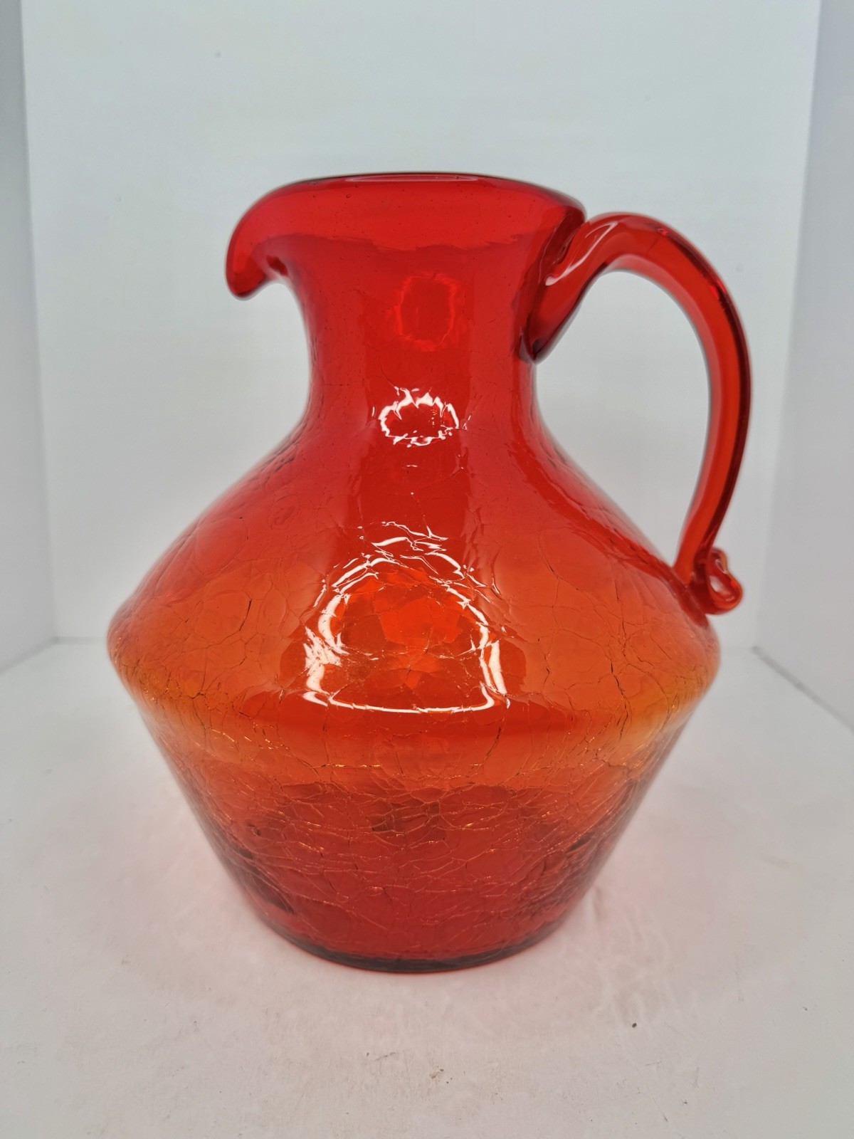 HTF Vintage MCM Blenko Glass 6414 9.5” Pitcher In Tangerine Crackle 1 Year Only HTF Vintage MCM Blenko Glass 6414 9.5” Pitcher In Tangerine Crackle 1 Year Only