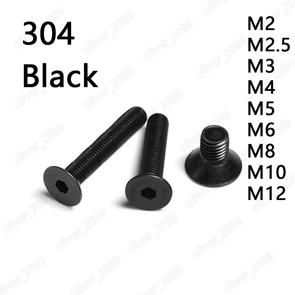 Black 304 Stainless Steel Hex Socket Countersunk Head Screws M2 M3 M4 M5 M6-M12 Black 304 Stainless Steel Hex Socket Countersunk Head Screws M2 M3 M4 M5 M6-M12
