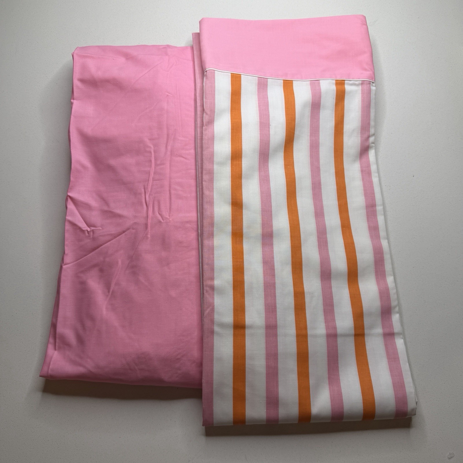 New Vintage 70s Cannon Monticello Full Flat Sheet And Fitted Pink Orange Striped New Vintage 70s Cannon Monticello Full Flat Sheet And Fitted Pink Orange Striped