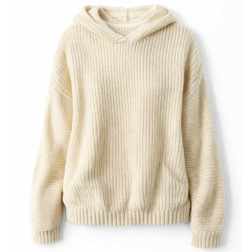 Abound NWT Ribbed Hooded Sweater M Ivory Cotton Blend Pullover Cozy Casual