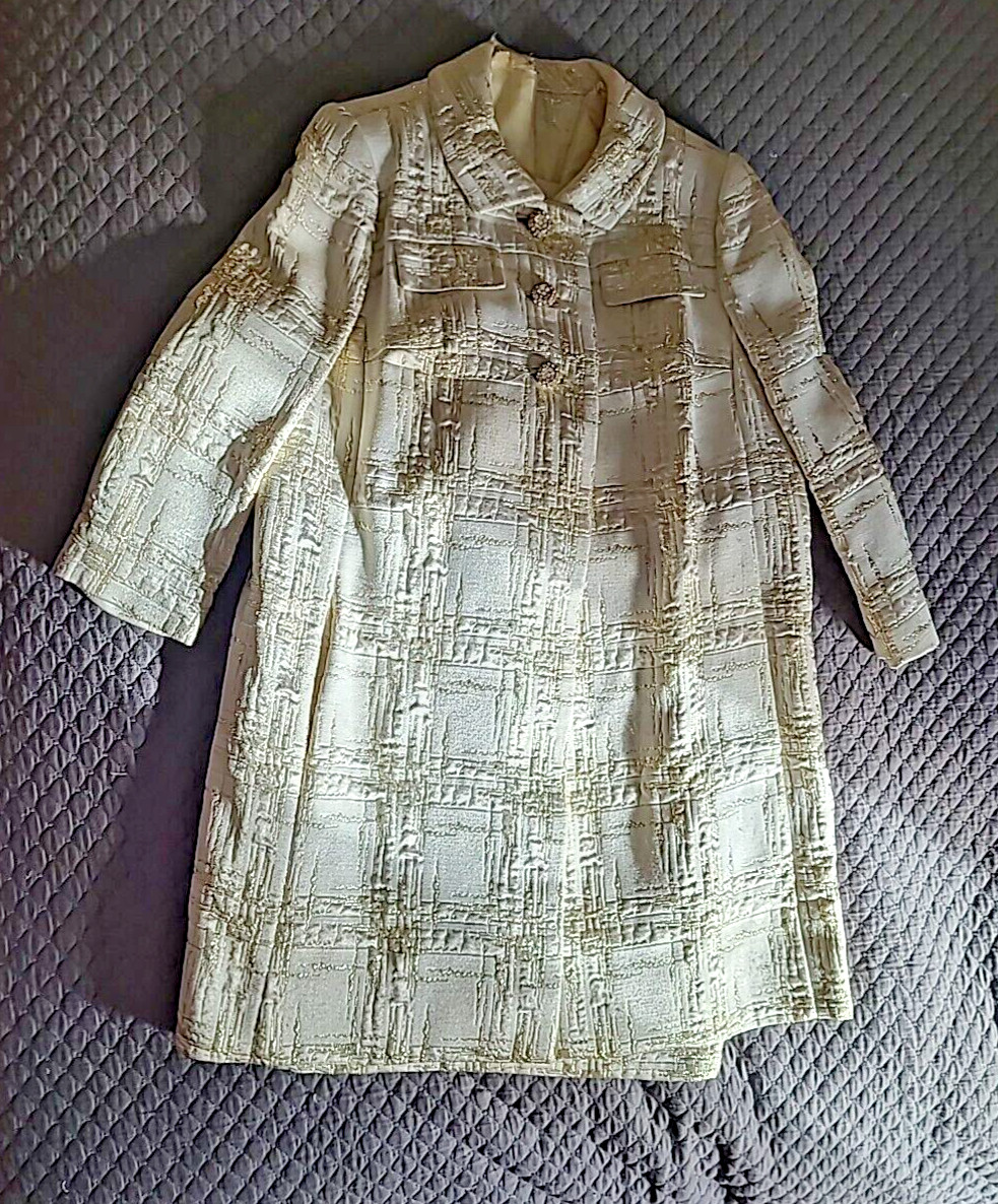 VTG 1960\'s Miss Branell Gold Lame Plaid 2 Pc Coat Dress Jackie O