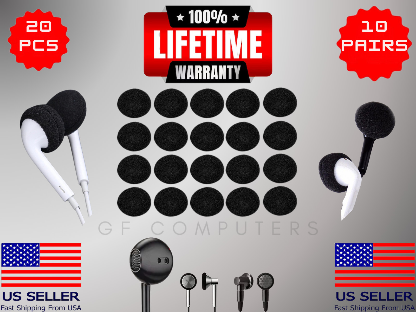 20 Pcs 10 Pairs PREMIUM Foam Earbud Covers 13-18mm Fit Most Ear Buds Earphones
