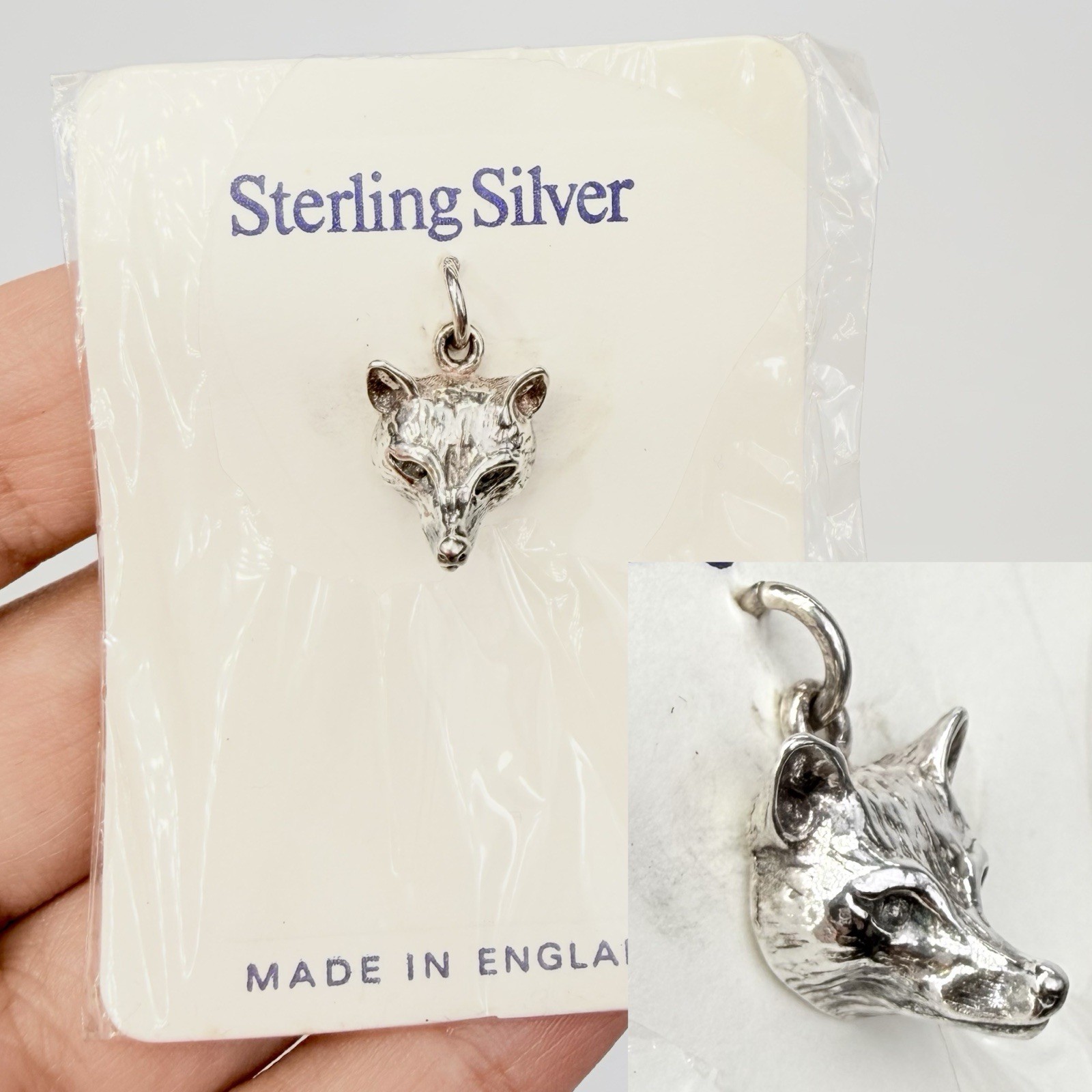 Vintage Fox Head 3D Charm 925 Sterling Silver NEW Woodland Animal Very Detailed