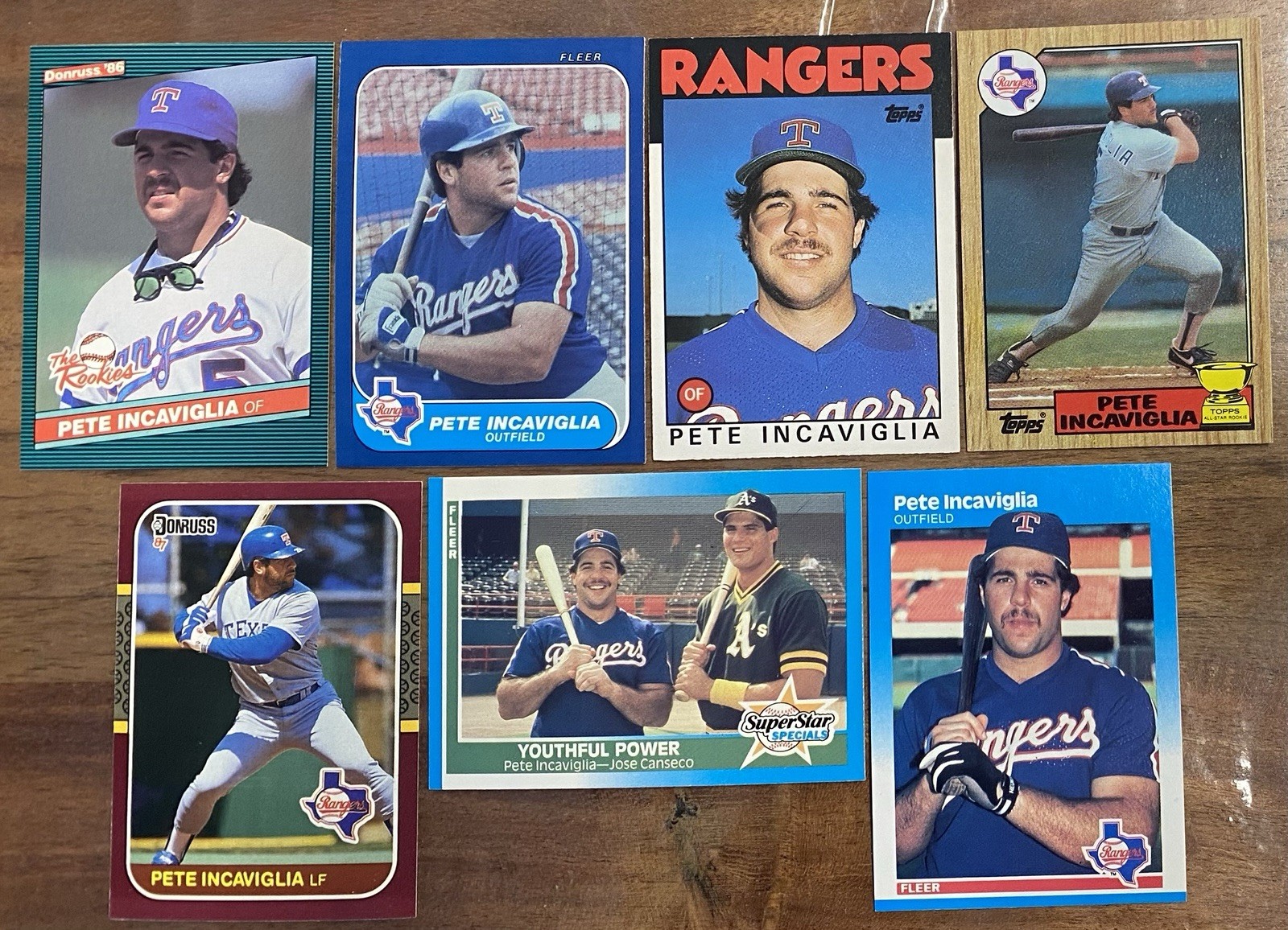 1986-1987 PETE ‘INKY’ INCAVIGLIA 7-CARD ROOKIE LOT RC • 206 HRs • RANGERS 1986-1987 PETE ‘INKY’ INCAVIGLIA 7-CARD ROOKIE LOT RC • 206 HRs • RANGERS