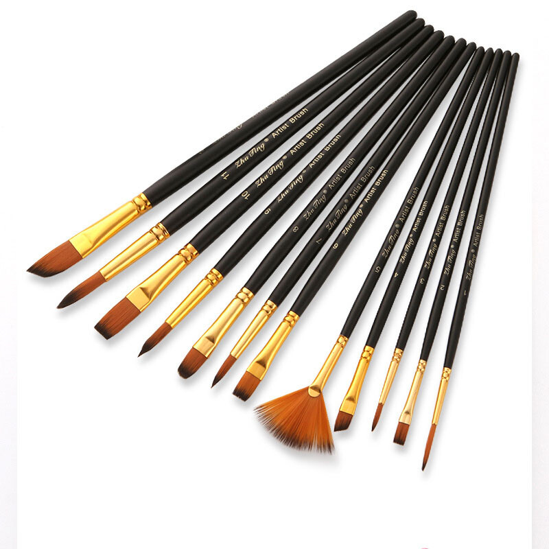 Diverse Collection Paint Brush Set 12Pcs for Art Supplies Canvas Painting