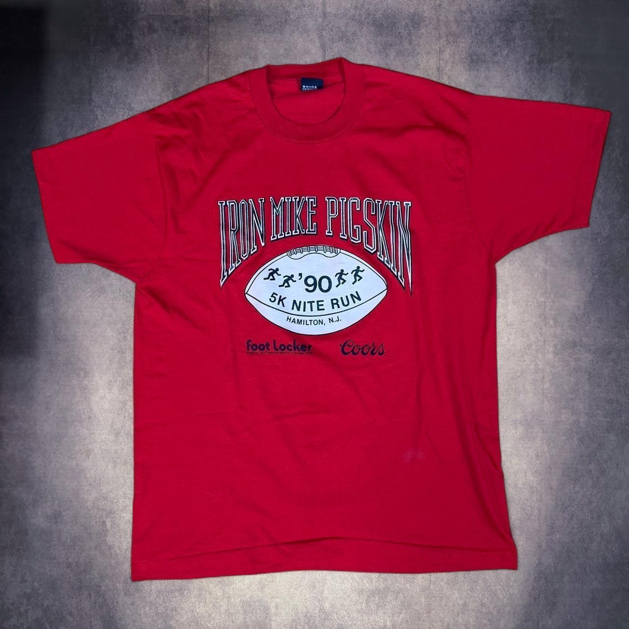 Red vintage 90s Iron Mike Pigskin 5k Run t-shirt