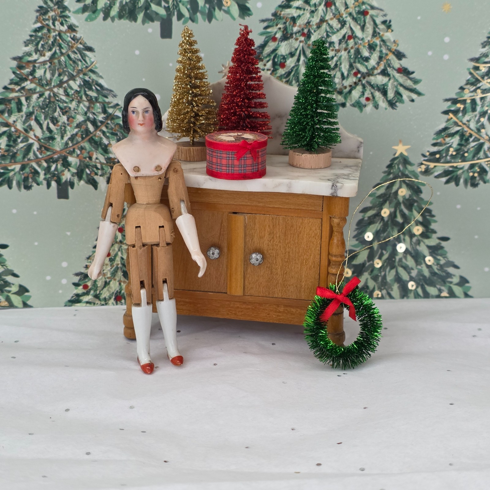 Antique Articulated wooden doll and accessories Antique Articulated wooden doll and accessories