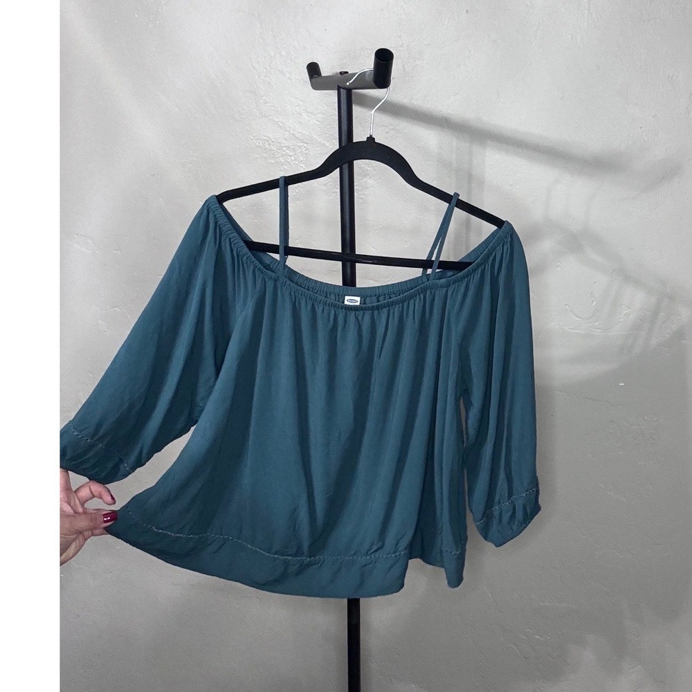 Old Navy Cold Shoulder Blouse Emerald Teal Green Rayon Crochet Trim Top Large Old Navy Cold Shoulder Blouse Emerald Teal Green Rayon Crochet Trim Top Large