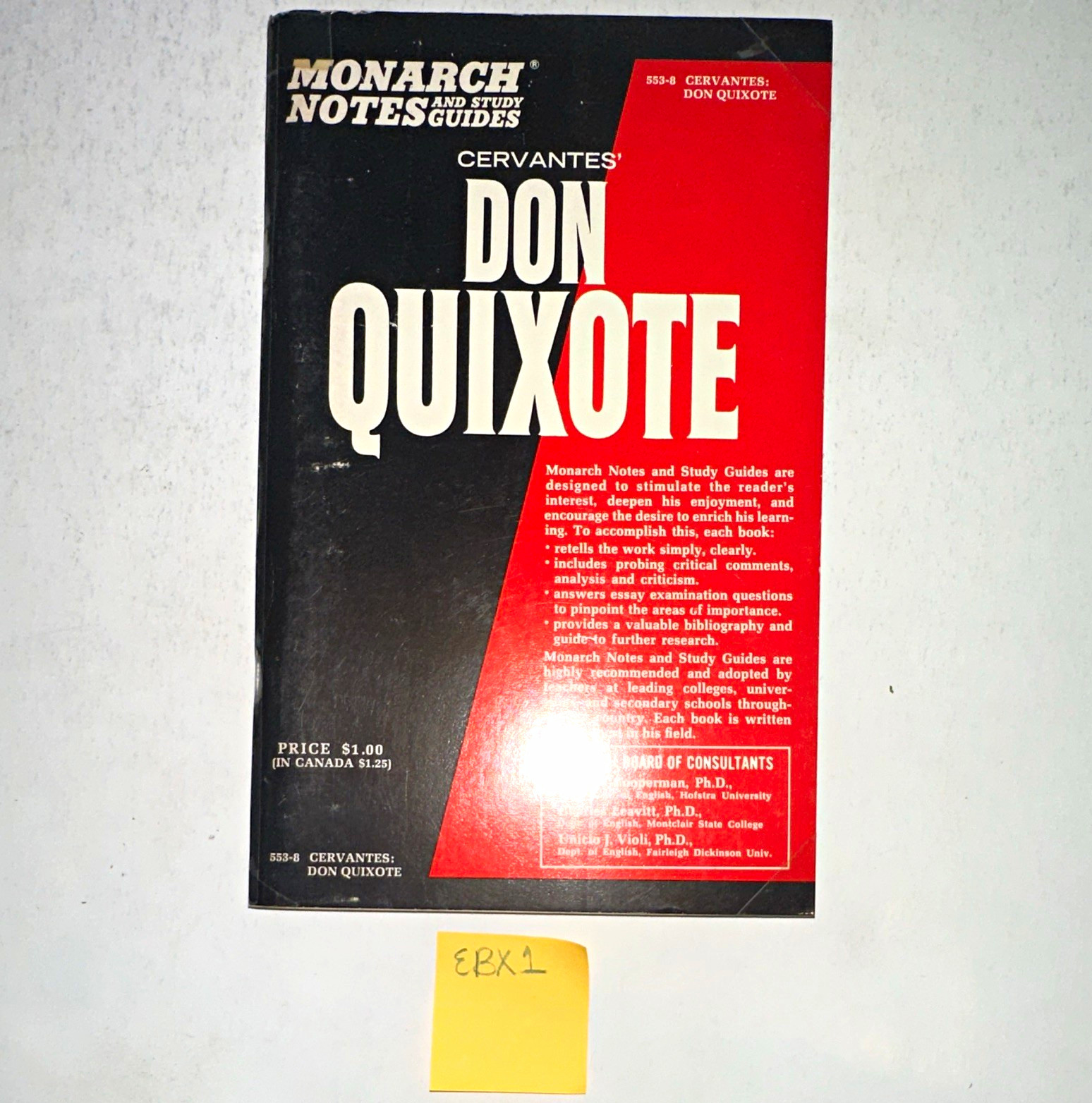 Monarch Notes Cervantes\' Don Quixote Roy Ranald 1965 PB English 553-B Monarch Notes Cervantes\' Don Quixote Roy Ranald 1965 PB English 553-B